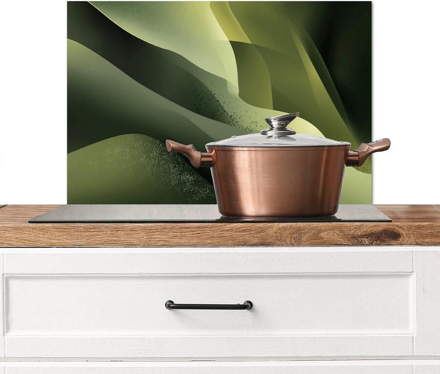 KitchenYeah Spatscherm keuken 70x50 cm Kookplaat achterwand Golven Abstract Heuvels Groen Muurbeschermer Spatwand fornuis Hoogwaardig aluminium