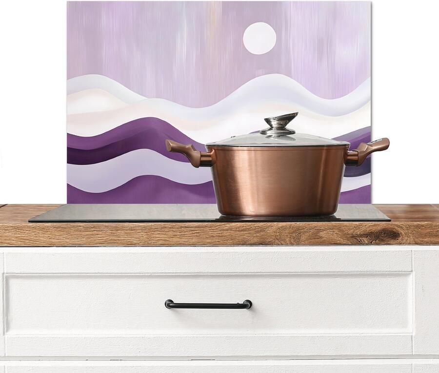 KitchenYeah Spatscherm keuken 70x50 cm Kookplaat achterwand Golven Heuvels Abstract Paars Muurbeschermer Spatwand fornuis Hoogwaardig aluminium