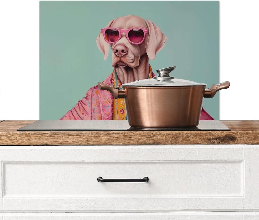 KitchenYeah Spatscherm keuken 70x50 cm Kookplaat achterwand Hond Overhemd Bloemen Bril Muurbeschermer Spatwand fornuis Hoogwaardig aluminium