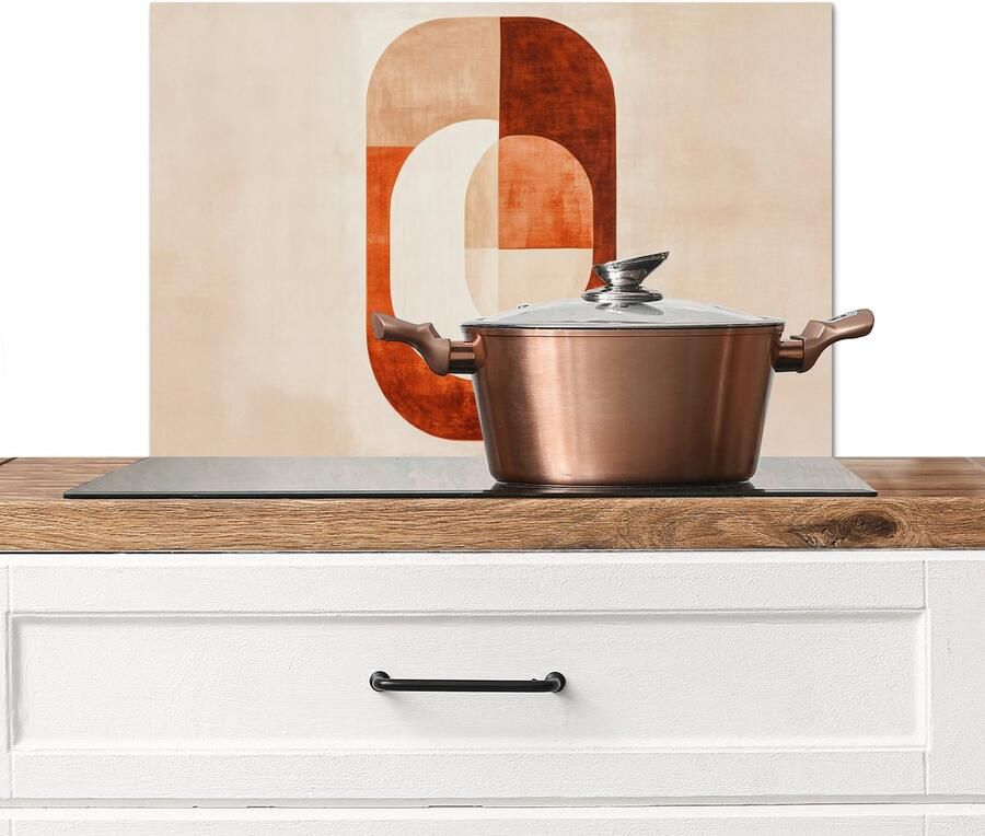 KitchenYeah Spatscherm keuken 70x50 cm Kookplaat achterwand Illustratie Abstract Vormen Rood Muurbeschermer Spatwand fornuis Hoogwaardig aluminium
