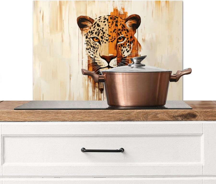 KitchenYeah Spatscherm keuken 70x50 cm Kookplaat achterwand Luipaard Symmetrisch Strepen Muurbeschermer Spatwand fornuis Hoogwaardig aluminium