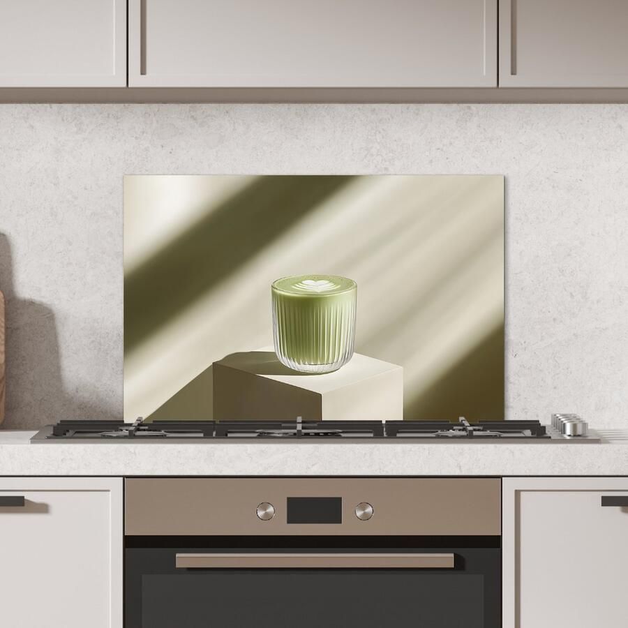KitchenYeah Spatscherm keuken 70x50 cm Kookplaat achterwand Matcha Glas Groen Minimalistisch Muurbeschermer Spatwand fornuis Hoogwaardig aluminium
