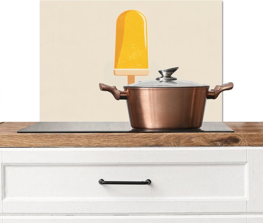 KitchenYeah Spatscherm keuken 70x50 cm Kookplaat achterwand Oranje Stokje Waterijsje Muurbeschermer Spatwand fornuis Hoogwaardig aluminium