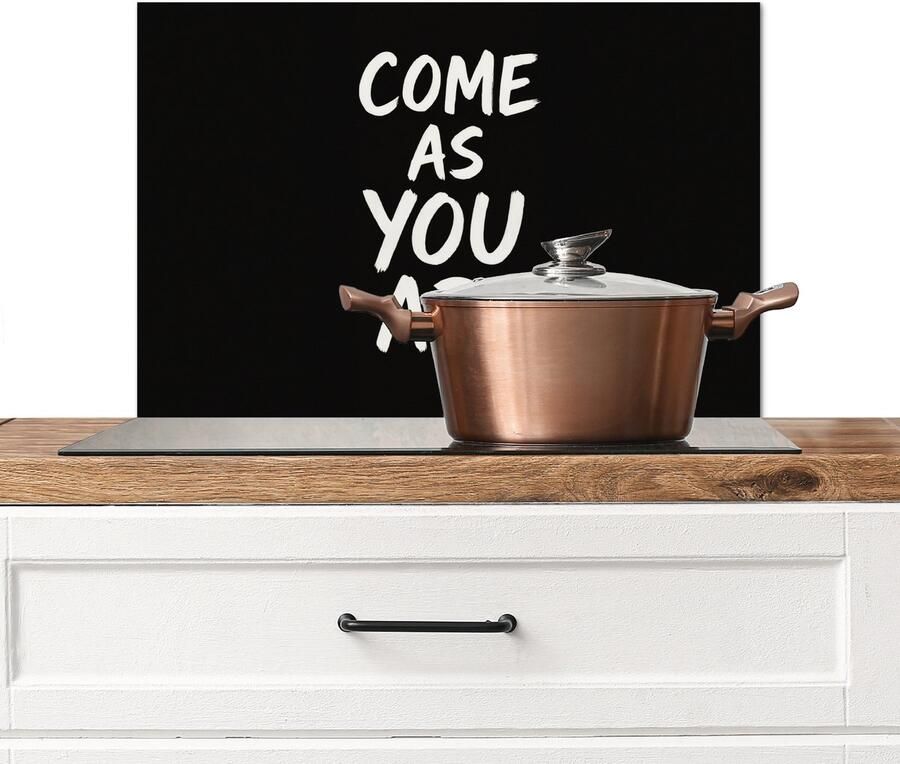 KitchenYeah Spatscherm keuken 70x50 cm Kookplaat achterwand Quote Zwart Simpel Muurbeschermer Spatwand fornuis Hoogwaardig aluminium