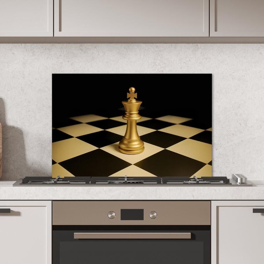 KitchenYeah Spatscherm keuken 70x50 cm Kookplaat achterwand Schaakstuk Koning Schaakbord Geblokt Muurbeschermer Spatwand fornuis Hoogwaardig aluminium