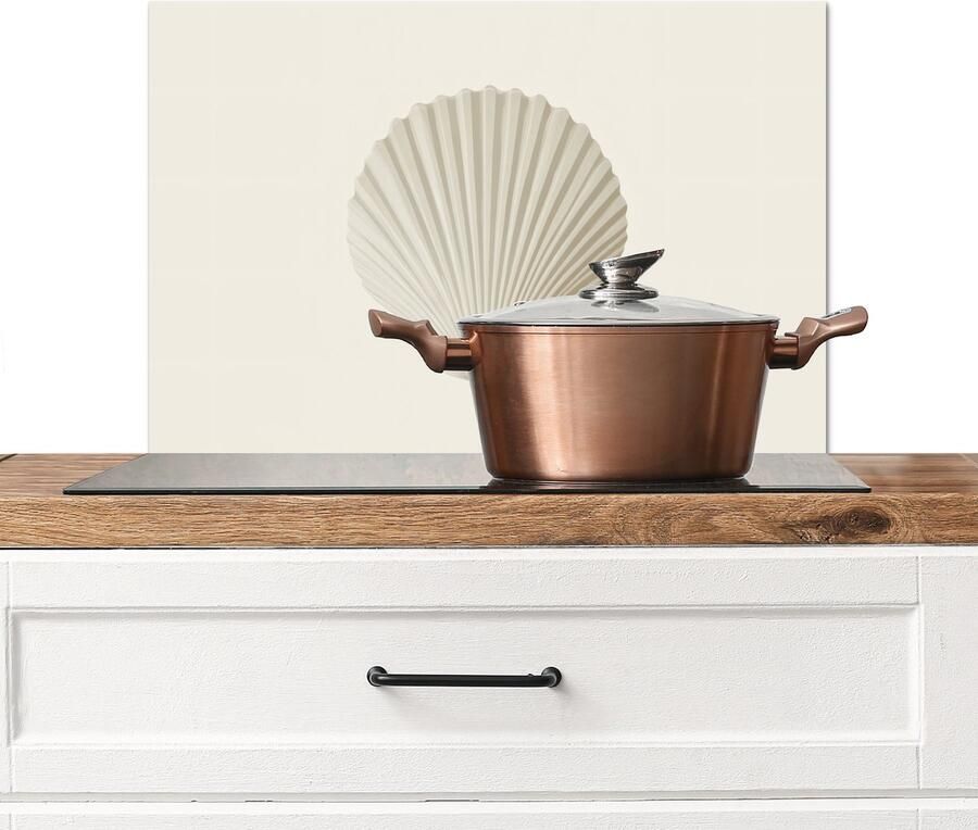 KitchenYeah Spatscherm keuken 70x50 cm Kookplaat achterwand Schelp Minimalistisch Wit Muurbeschermer Spatwand fornuis Hoogwaardig aluminium