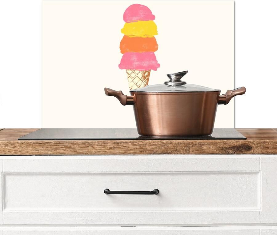KitchenYeah Spatscherm keuken 70x50 cm Kookplaat achterwand Schepijs Hoorntje Illustratie Minimalistisch Muurbeschermer Spatwand fornuis Hoogwaardig aluminium