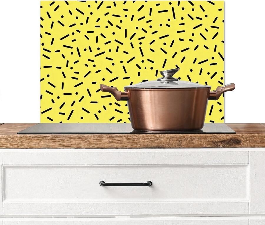 KitchenYeah Spatscherm keuken 70x50 cm Kookplaat achterwand Stippen Strepen Geel Muurbeschermer Spatwand fornuis Hoogwaardig aluminium