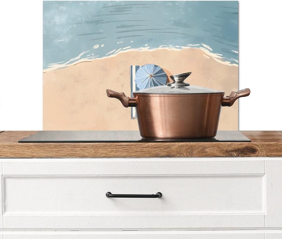KitchenYeah Spatscherm keuken 70x50 cm Kookplaat achterwand Strandlaken Strepen Parasol Strand Muurbeschermer Spatwand fornuis Hoogwaardig aluminium
