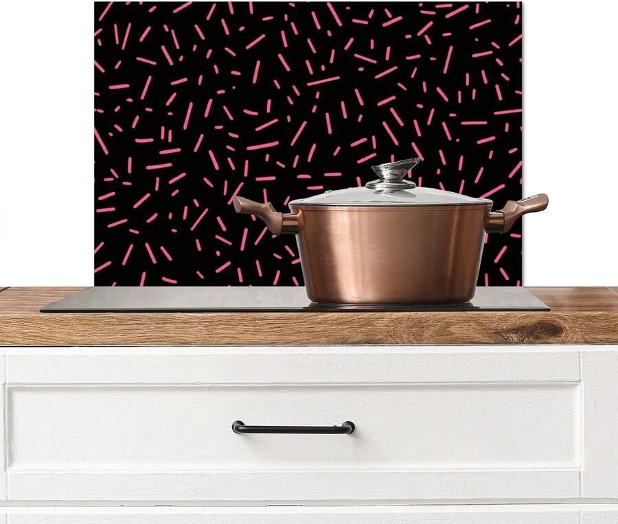 KitchenYeah Spatscherm keuken 70x50 cm Kookplaat achterwand Streepjes Roze Abstract Muurbeschermer Spatwand fornuis Hoogwaardig aluminium