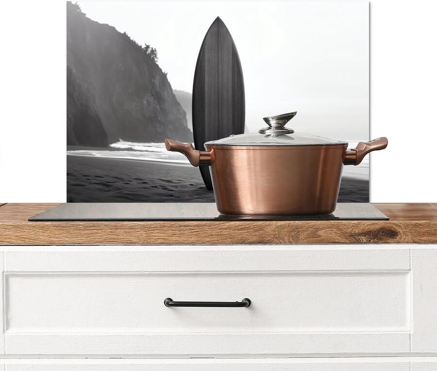 KitchenYeah Spatscherm keuken 70x50 cm Kookplaat achterwand Surfplank Zand Zee Muurbeschermer Spatwand fornuis Hoogwaardig aluminium