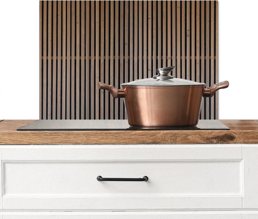 KitchenYeah Spatscherm Keuken Kookplaat Achterwand Spatwand Fornuis 70x50 cm Vintage Hout Design Structuur Aluminium Wanddecoratie Muurbeschermer Hittebestendig