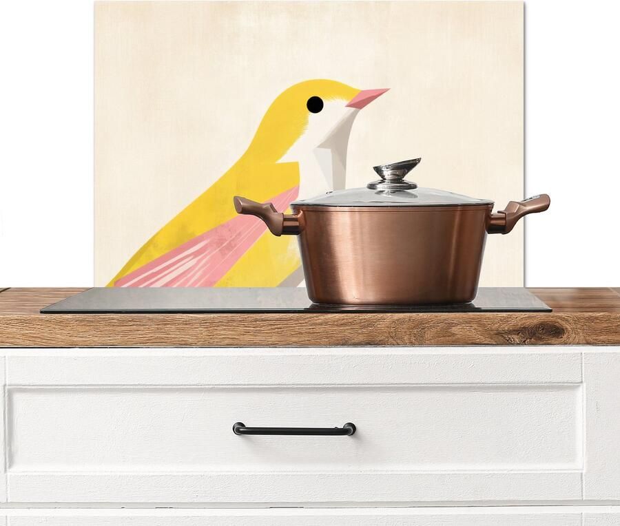 KitchenYeah Spatscherm keuken 70x50 cm Kookplaat achterwand Vogel Minimalistisch Geel Muurbeschermer Spatwand fornuis Hoogwaardig aluminium