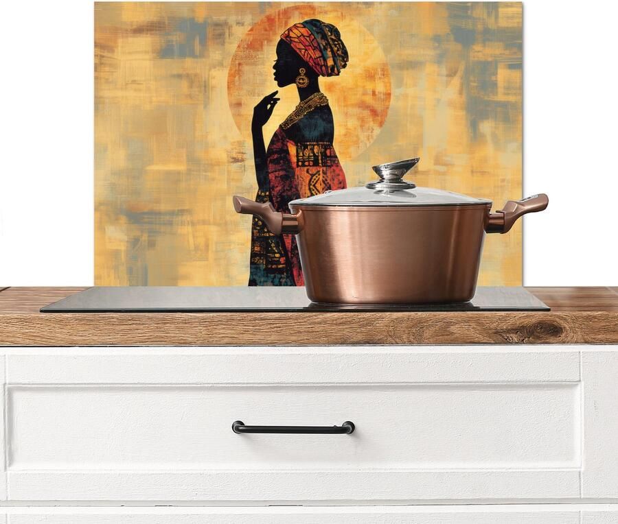 KitchenYeah Spatscherm keuken 70x50 cm Kookplaat achterwand Vrouw Silhouet Patronen Sierlijk Muurbeschermer Spatwand fornuis Hoogwaardig aluminium