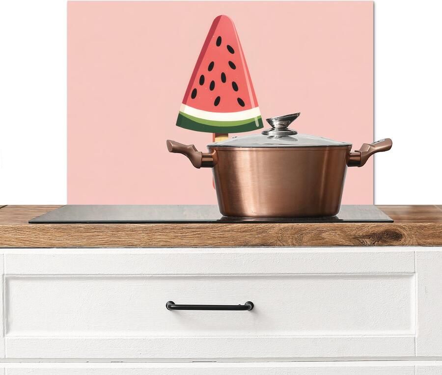 KitchenYeah Spatscherm keuken 70x50 cm Kookplaat achterwand Watermeloen Ijsje Pitjes Rood Muurbeschermer Spatwand fornuis Hoogwaardig aluminium