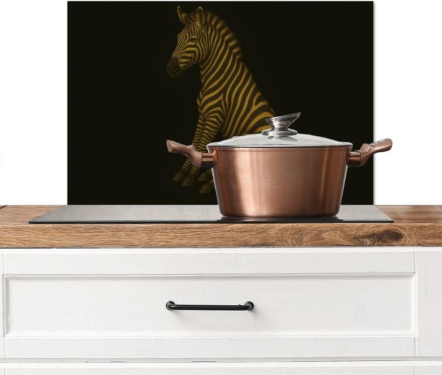 KitchenYeah Spatscherm keuken 70x50 cm Kookplaat achterwand Zebra Strepen Goud Muurbeschermer Spatwand fornuis Hoogwaardig aluminium