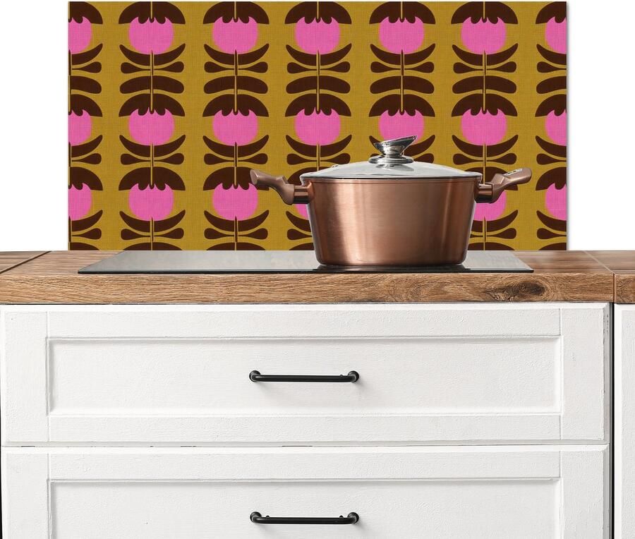 KitchenYeah Spatscherm keuken 80x40 cm Kookplaat achterwand Abstract Bloemen Roze Muurbeschermer Spatwand fornuis Hoogwaardig aluminium