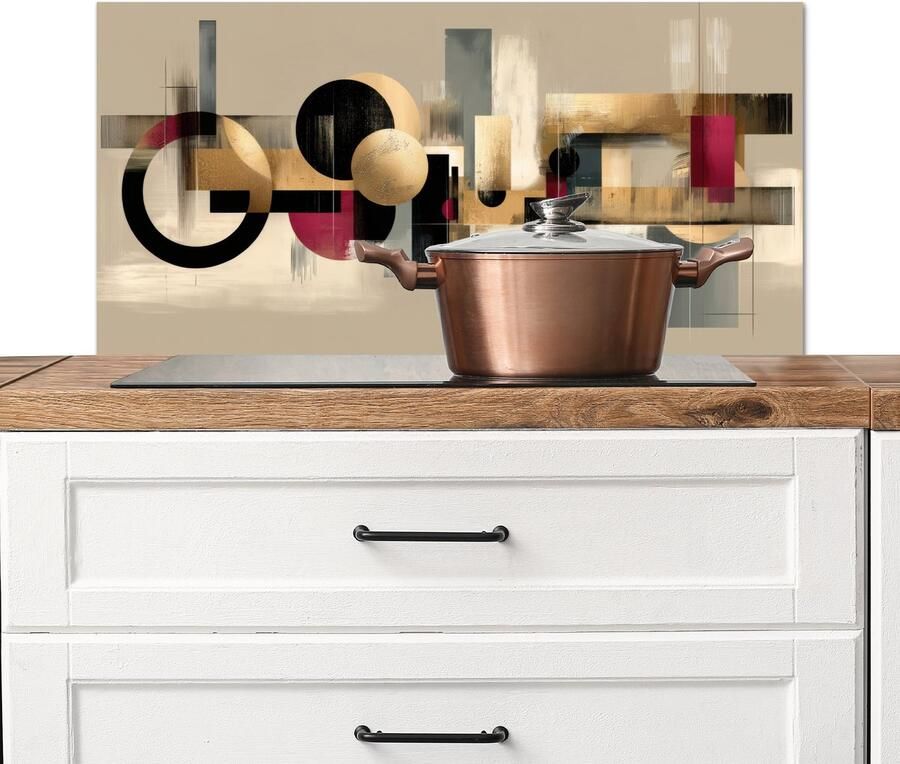 KitchenYeah Spatscherm keuken 80x40 cm Kookplaat achterwand Abstract Vormen Beige Texturen Muurbeschermer Spatwand fornuis Hoogwaardig aluminium