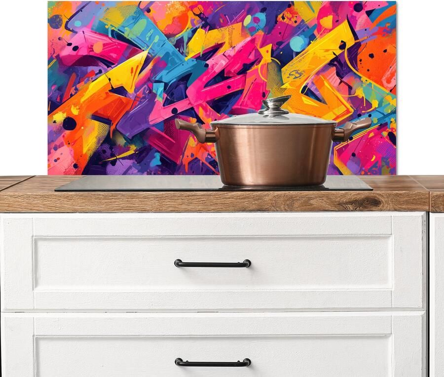 KitchenYeah Spatscherm keuken 80x40 cm Kookplaat achterwand Abstract Vormen Kleurrijk Muurbeschermer Spatwand fornuis Hoogwaardig aluminium