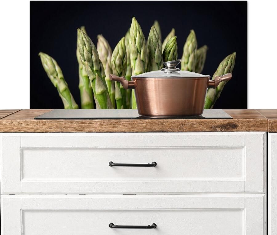KitchenYeah Spatscherm keuken 80x40 cm Kookplaat achterwand Asperges Groen Zwart Muurbeschermer Spatwand fornuis Hoogwaardig aluminium