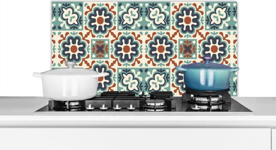 KitchenYeah Spatscherm keuken 80x40 cm Kookplaat achterwand Bloem Ornament Patroon Muurbeschermer Spatwand fornuis Hoogwaardig aluminium