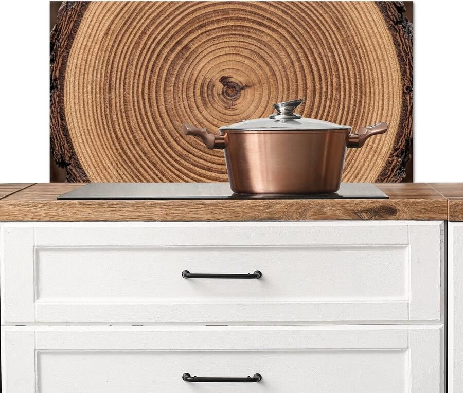 KitchenYeah Spatscherm keuken 80x40 cm Kookplaat achterwand Boomstam Hout Bruin Muurbeschermer Spatwand fornuis Hoogwaardig aluminium