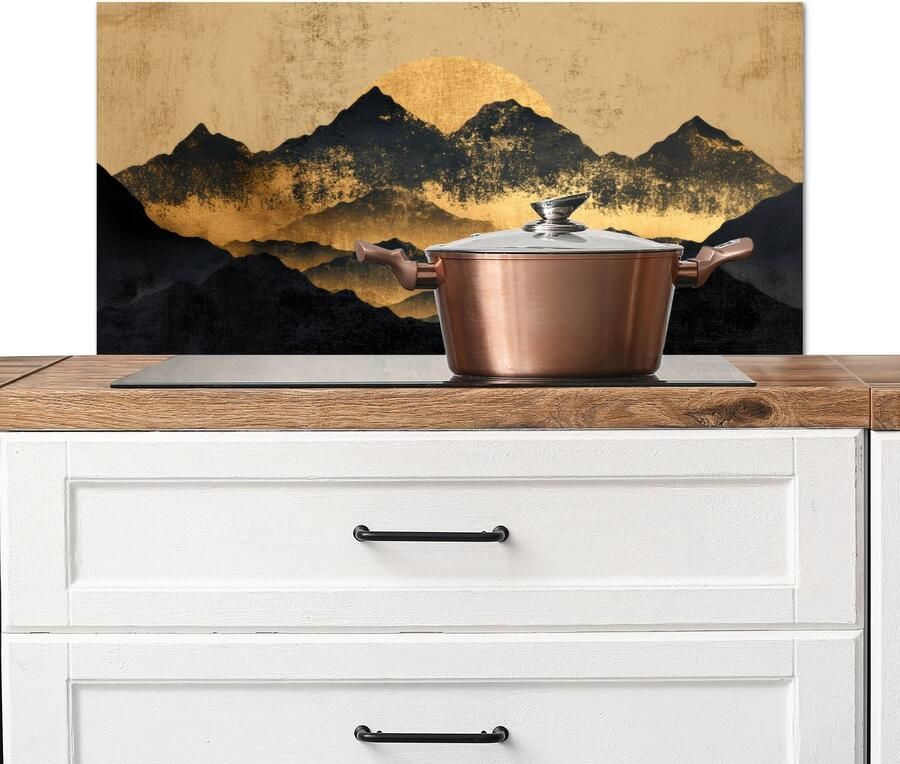 KitchenYeah Spatscherm keuken 90x45 cm Kookplaat achterwand Gouden Bergen bij Maanlicht Muurbeschermer Spatwand fornuis Hoogwaardig aluminium
