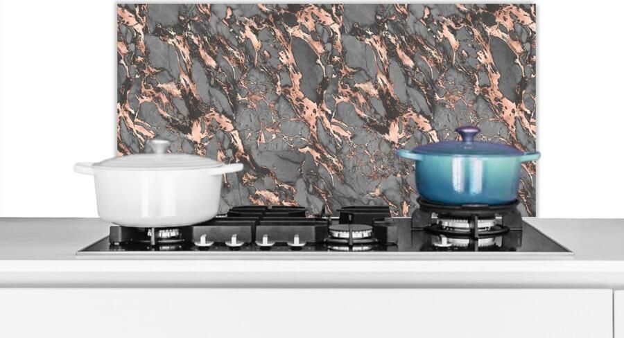 KitchenYeah Spatscherm keuken 80x40 cm Kookplaat achterwand Marmer Rose Grijs Patronen Muurbeschermer Spatwand fornuis Hoogwaardig aluminium Keuken decoratie aanrecht