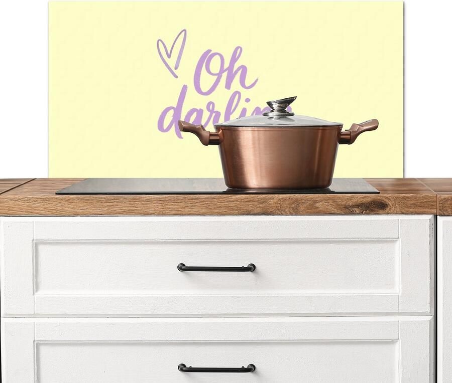 KitchenYeah Spatscherm keuken 80x40 cm Kookplaat achterwand Oh darling Geel Hart Muurbeschermer Spatwand fornuis Hoogwaardig aluminium