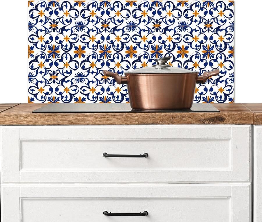 KitchenYeah Spatscherm keuken 80x40 cm Kookplaat achterwand Patroon Modern Kleurrijk Muurbeschermer Spatwand fornuis Hoogwaardig aluminium