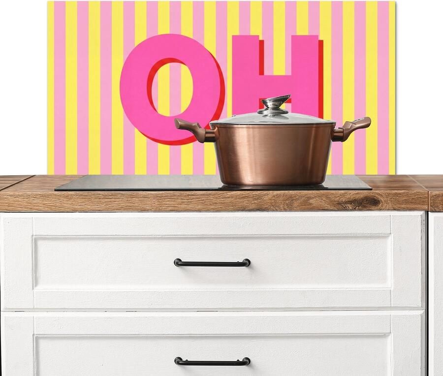 KitchenYeah Spatscherm keuken 80x40 cm Kookplaat achterwand Tekst Strepen Roze Muurbeschermer Spatwand fornuis Hoogwaardig aluminium