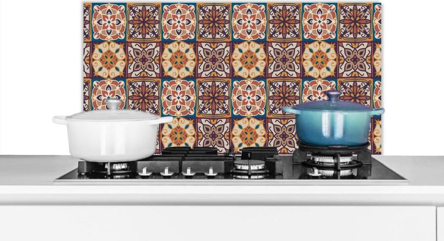 KitchenYeah Spatscherm keuken 90x45 cm Kookplaat achterwand Vector Tegel Abstract Patroon Muurbeschermer Spatwand fornuis Hoogwaardig aluminium