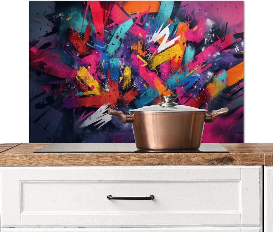 KitchenYeah Spatscherm keuken 90x60 cm Kookplaat achterwand Abstract Explosie Neonkleuren Muurbeschermer Spatwand fornuis Hoogwaardig aluminium