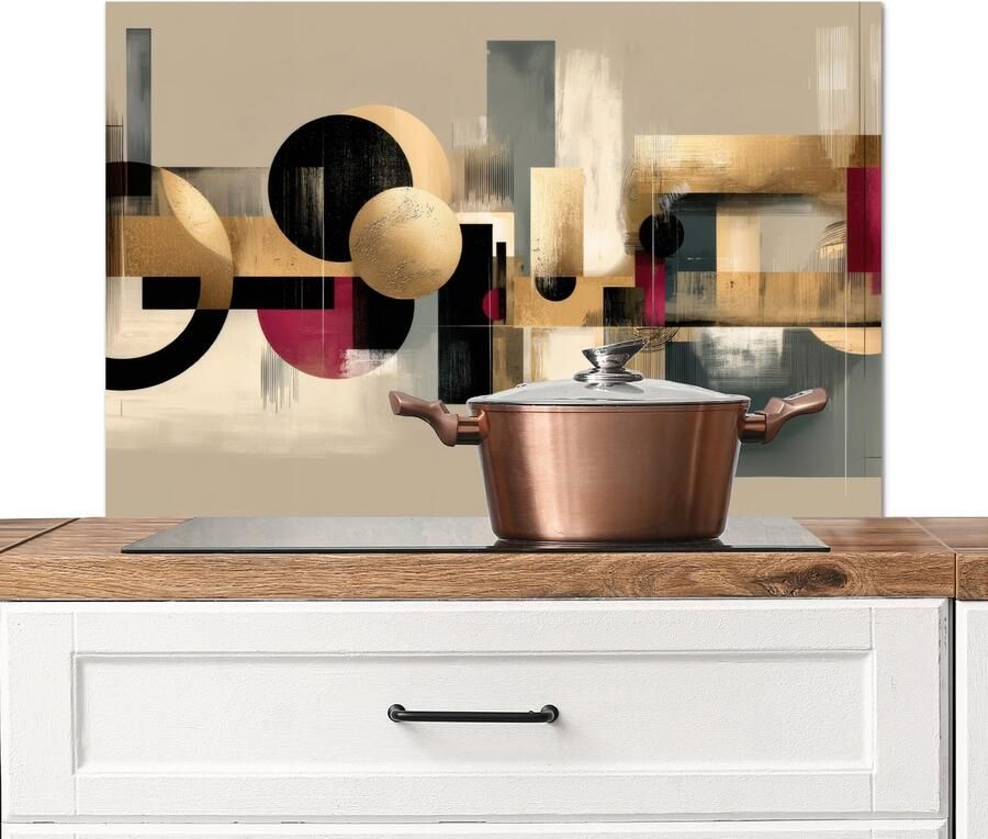 KitchenYeah Spatscherm keuken 90x60 cm Kookplaat achterwand Abstract Vormen Beige Texturen Muurbeschermer Spatwand fornuis Hoogwaardig aluminium