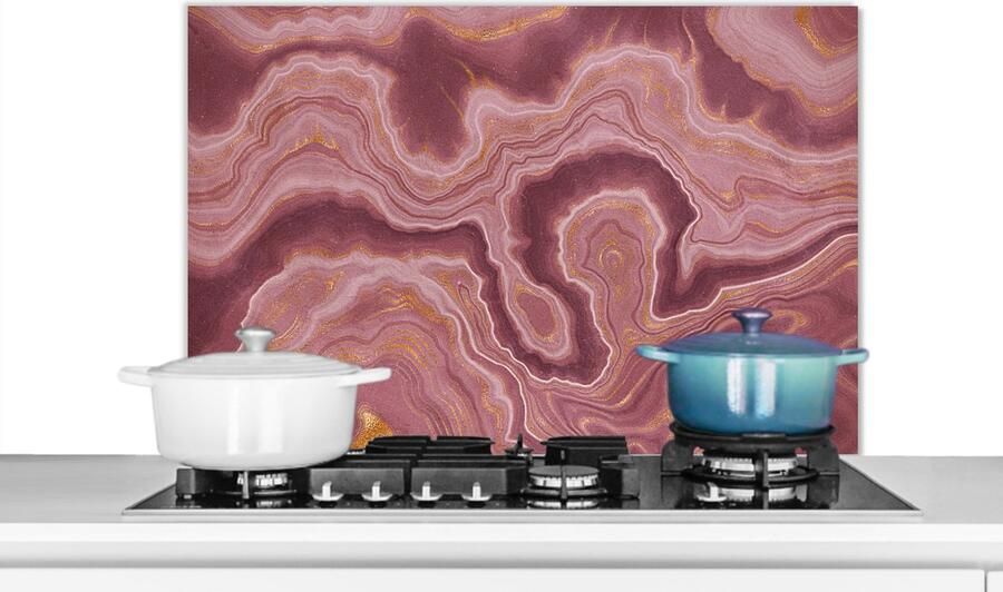 KitchenYeah Spatscherm keuken 80x55 cm Kookplaat achterwand Agaat Abstract Stenen Roze Muurbeschermer Spatwand fornuis Hoogwaardig aluminium
