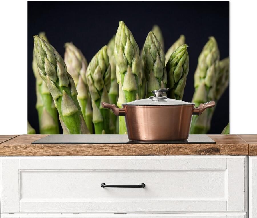 KitchenYeah Spatscherm keuken 90x60 cm Kookplaat achterwand Asperges Groen Zwart Muurbeschermer Spatwand fornuis Hoogwaardig aluminium