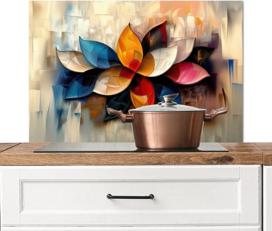 KitchenYeah Spatscherm keuken 80x55 cm Kookplaat achterwand Bloem Abstract Kleurrijk Bladeren Muurbeschermer Spatwand fornuis Hoogwaardig aluminium