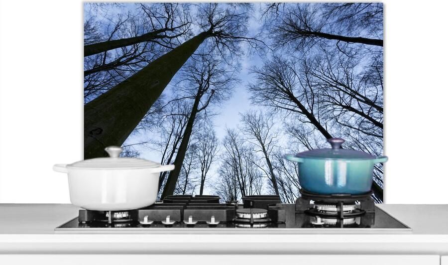KitchenYeah Spatscherm keuken 90x60 cm Kookplaat achterwand Bos Bomen Lucht Muurbeschermer Spatwand fornuis Hoogwaardig aluminium