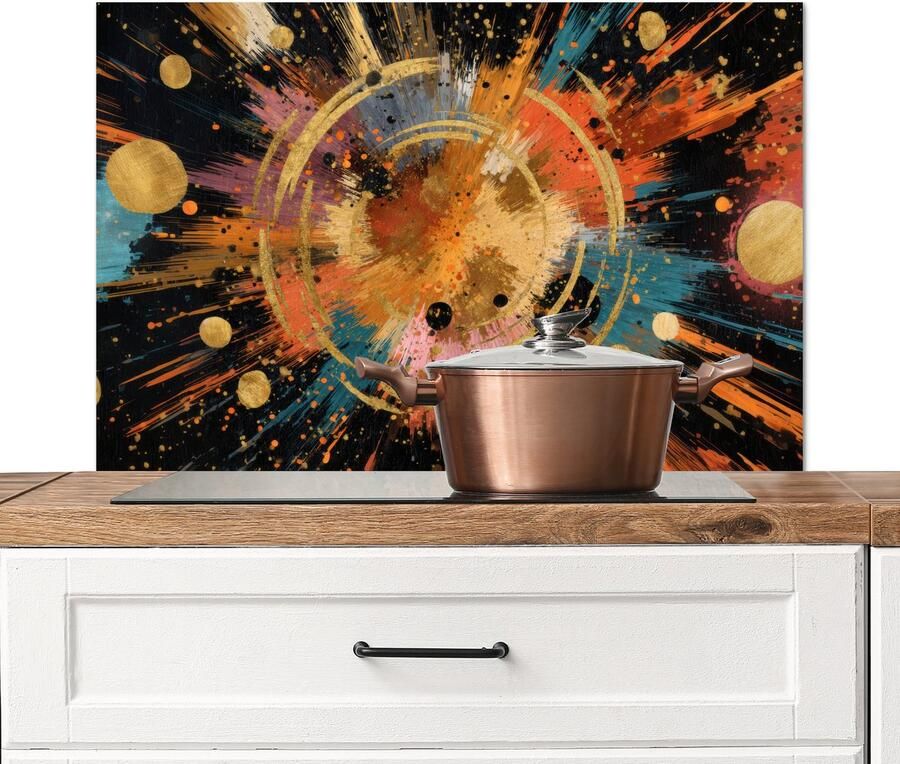 KitchenYeah Spatscherm keuken 80x55 cm Kookplaat achterwand Explosie Verfstructuur Goud Abstract Muurbeschermer Spatwand fornuis Hoogwaardig aluminium