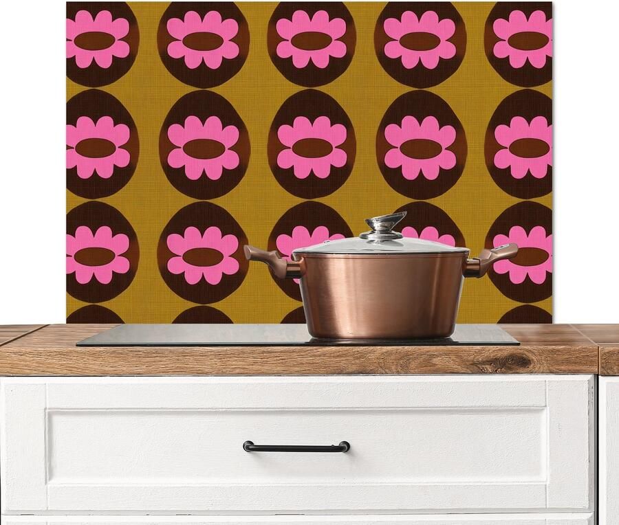 KitchenYeah Spatscherm keuken 80x55 cm Kookplaat achterwand Grafisch Patroon Kleurrijk Muurbeschermer Spatwand fornuis Hoogwaardig aluminium