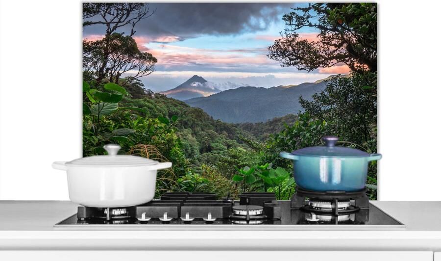 KitchenYeah Spatscherm keuken 90x60 cm Kookplaat achterwand Jungle Berg Costa Rica Jongetjes Meiden Kinderen Muurbeschermer Spatwand fornuis Hoogwaardig aluminium