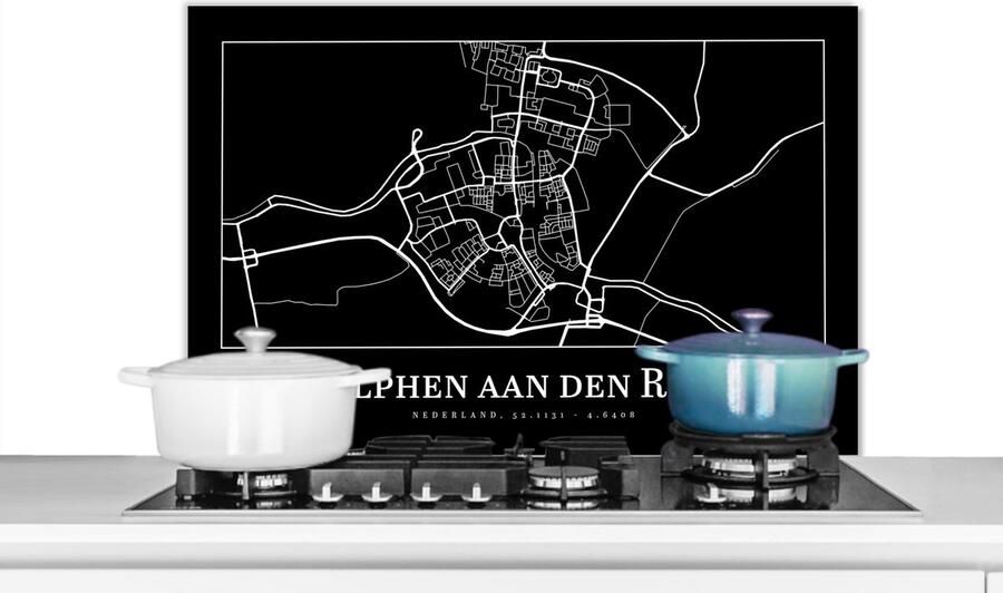 KitchenYeah Spatscherm keuken 80x55 cm Kookplaat achterwand Kaart Stadskaart Alphen aan den Rijn Plattegrond Muurbeschermer Spatwand fornuis Hoogwaardig aluminium