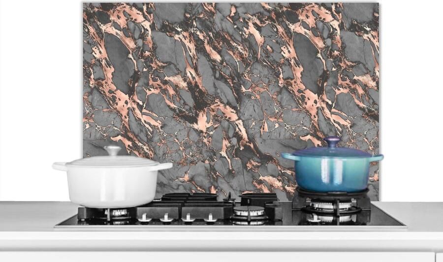 KitchenYeah Spatscherm keuken 90x60 cm Kookplaat achterwand Marmer Rose Grijs Patronen Muurbeschermer Spatwand fornuis Hoogwaardig aluminium Keuken decoratie aanrecht