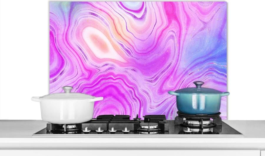 KitchenYeah Spatscherm keuken 80x55 cm Kookplaat achterwand Neon Agaat geode Stenen Muurbeschermer Spatwand fornuis Hoogwaardig aluminium