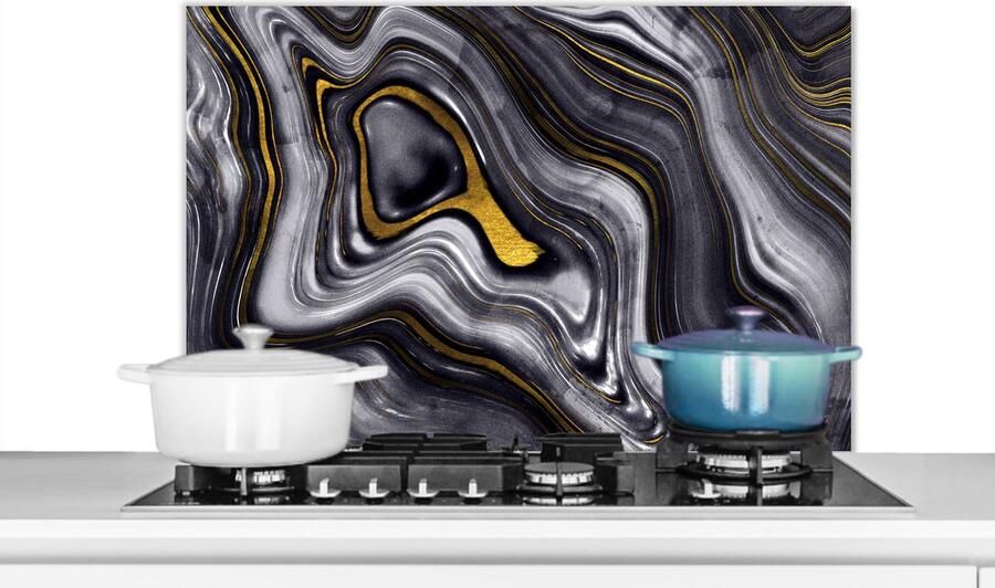 KitchenYeah Spatscherm keuken 80x55 cm Kookplaat achterwand Stenen Agaat Geode Marmer print Muurbeschermer Spatwand fornuis Hoogwaardig aluminium