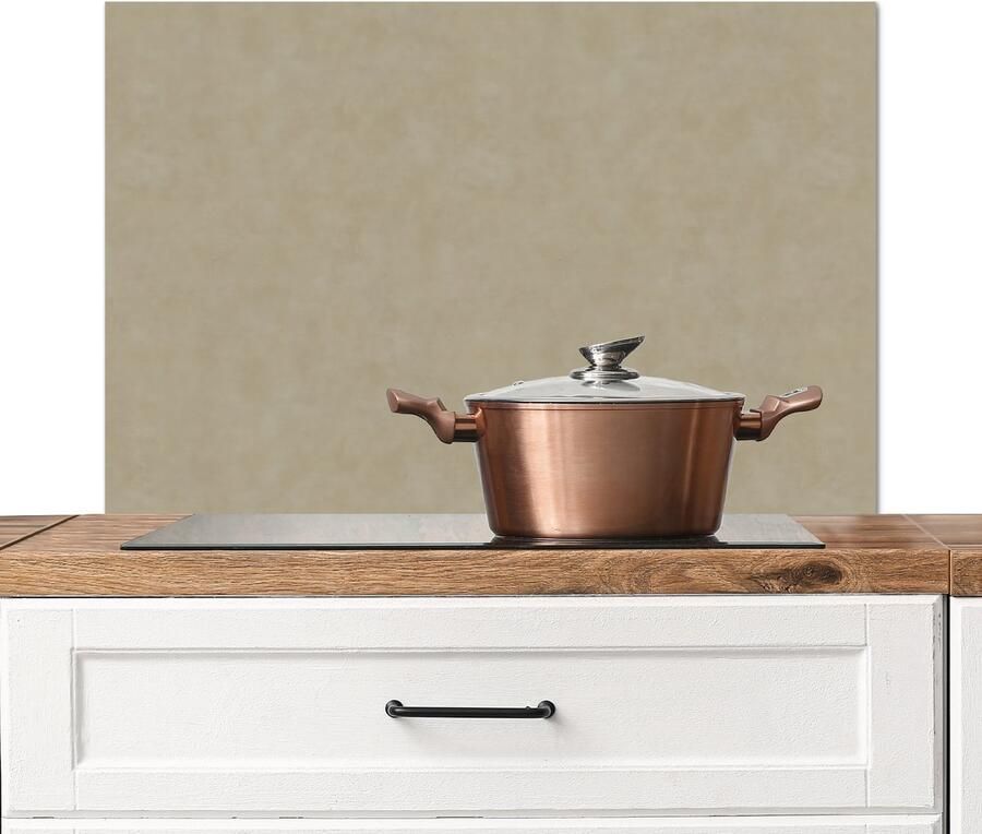 KitchenYeah Spatscherm keuken 90x60 cm Kookplaat achterwand Taupekleur Gewolkt textuur Natuurlijk Muurbeschermer Spatwand fornuis Hoogwaardig aluminium