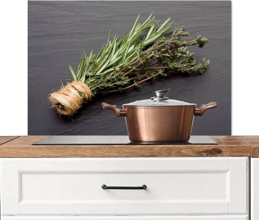 KitchenYeah Spatscherm keuken 80x55 cm Kookplaat achterwand Tijm Kruiden Groen Tafel Keuken Steen Muurbeschermer Spatwand fornuis Hoogwaardig aluminium