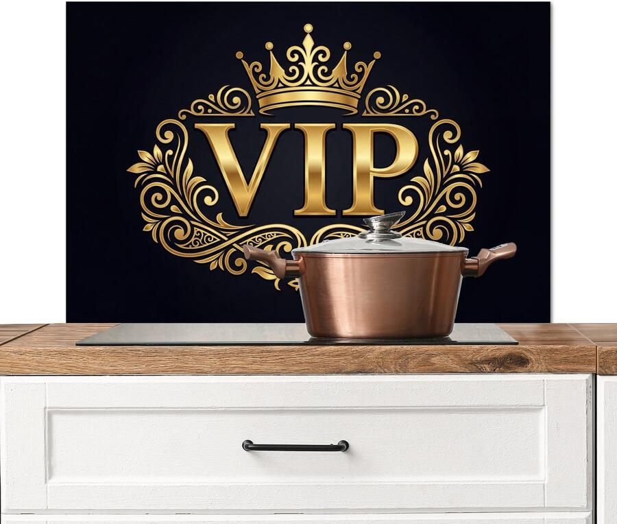 KitchenYeah Spatscherm keuken 90x60 cm Kookplaat achterwand VIP Kroon Goud Muurbeschermer Spatwand fornuis Hoogwaardig aluminium