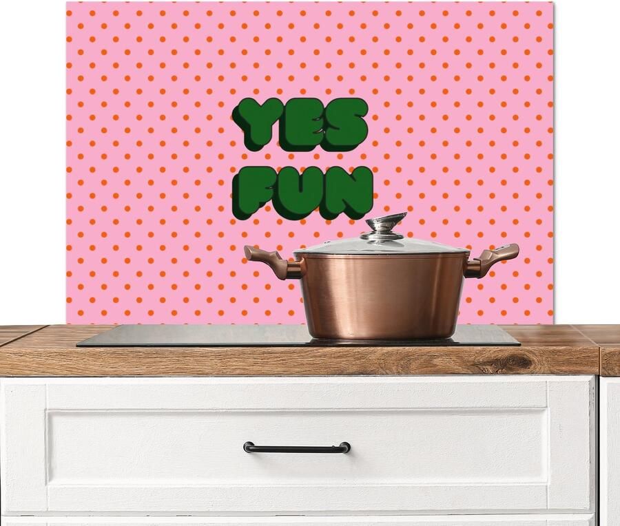 KitchenYeah Spatscherm keuken 80x55 cm Kookplaat achterwand Yes fun Groen Roze Stippen Muurbeschermer Spatwand fornuis Hoogwaardig aluminium