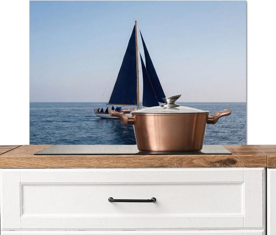KitchenYeah Spatscherm keuken 90x60 cm Kookplaat achterwand Zeilboot Zee Blauw Muurbeschermer Spatwand fornuis Hoogwaardig aluminium